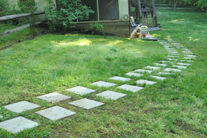 Walkway using concrete pavers.